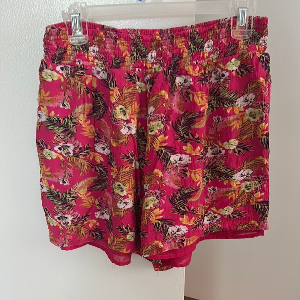 High Waist Pink and Yellow Floral Shorts